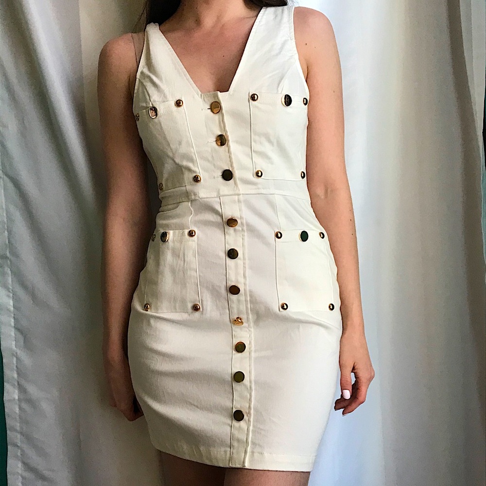 Akira White Button Dress